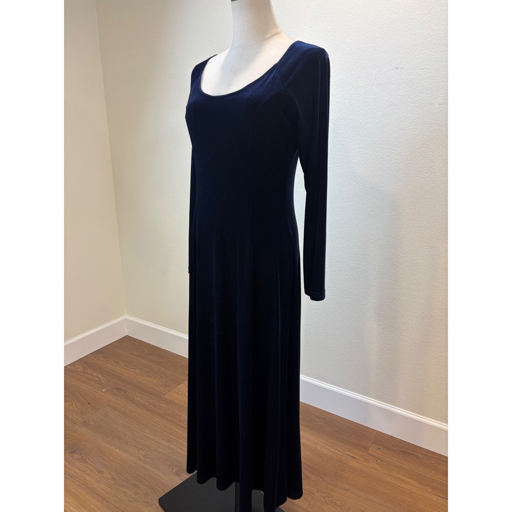 Moda International Midi Dress Women Medium Navy‎ Blue Velvet Long Sleeve witchy - Picture 4 of 8